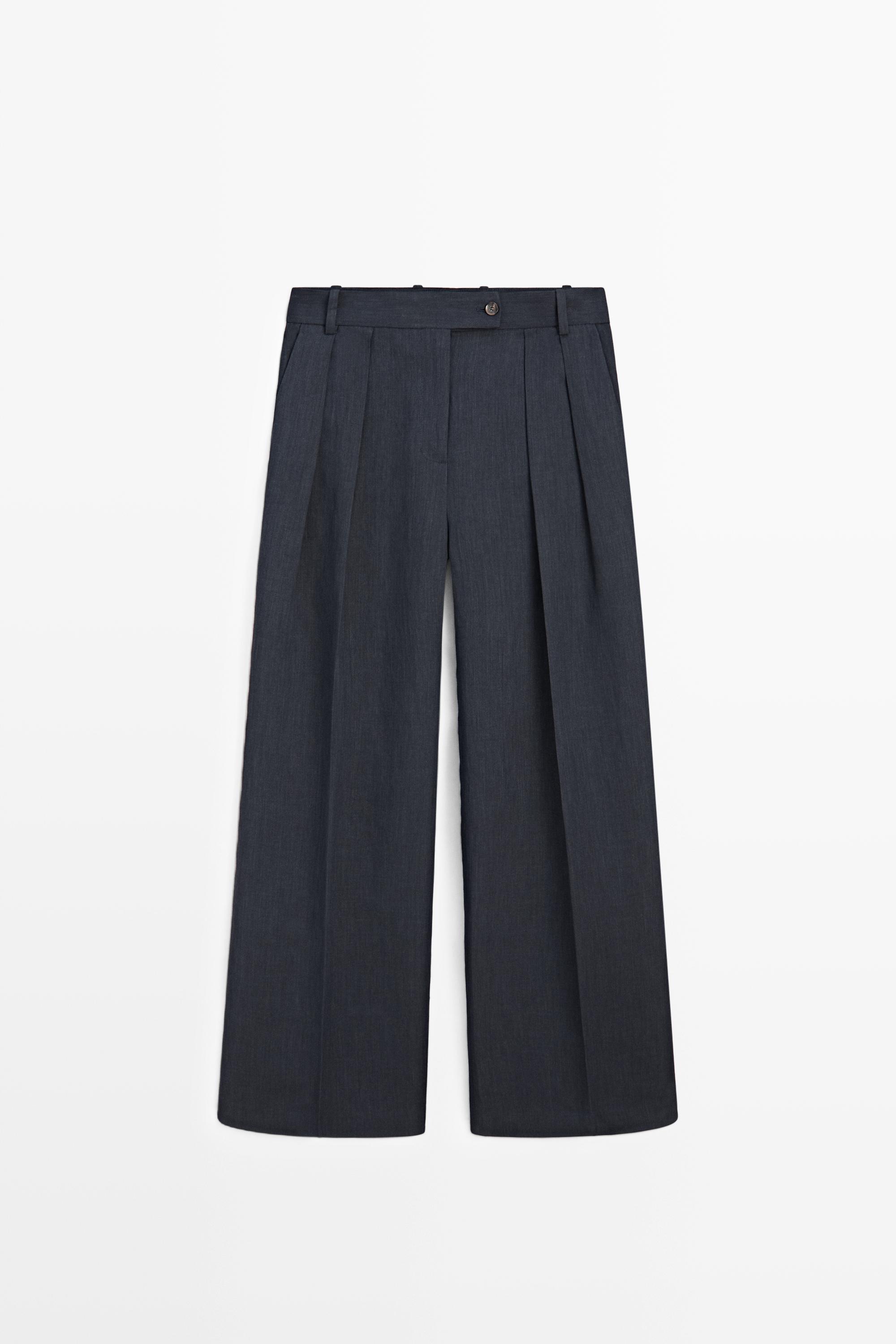 Melange linen suit pants